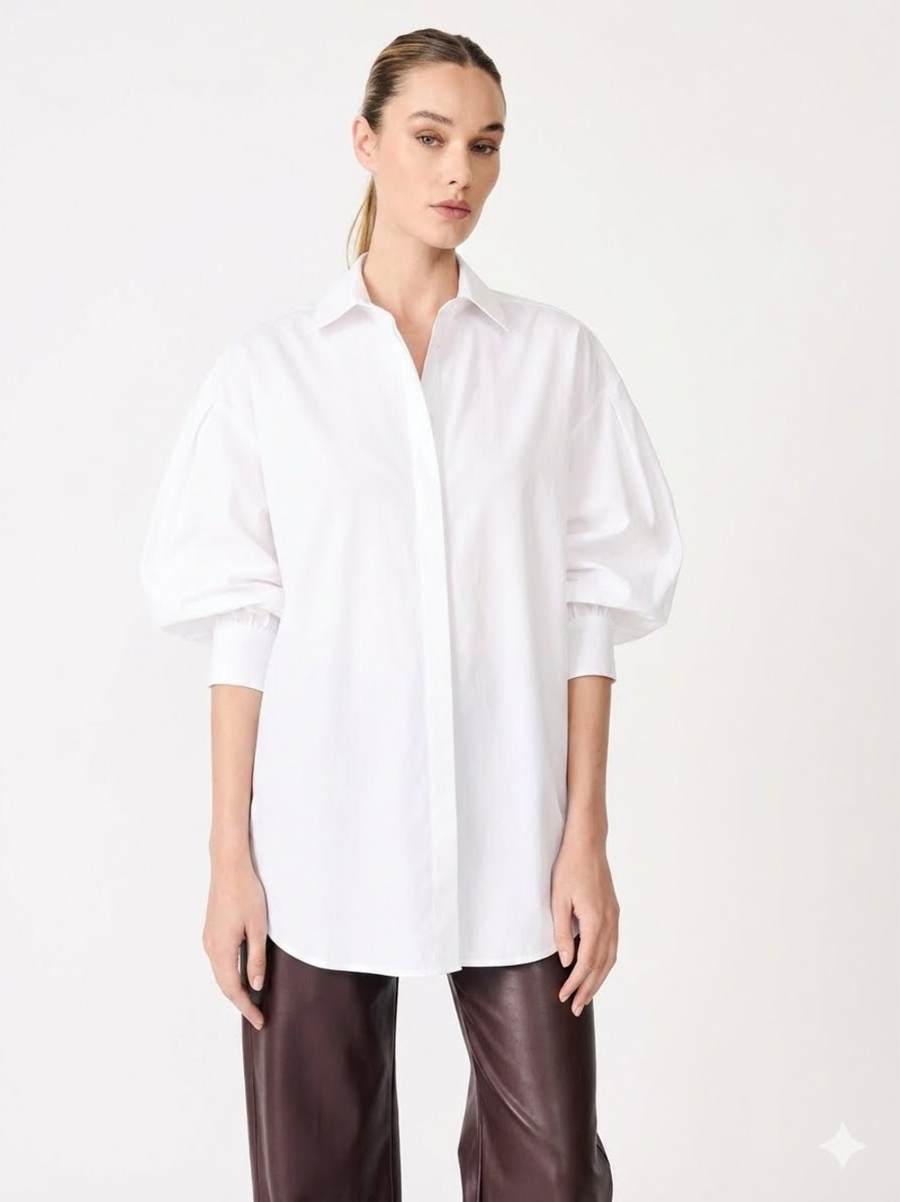 Dèluc Beloy White Oversized Baloon Sleeves Cotton Button Down Shirt Size M NWT